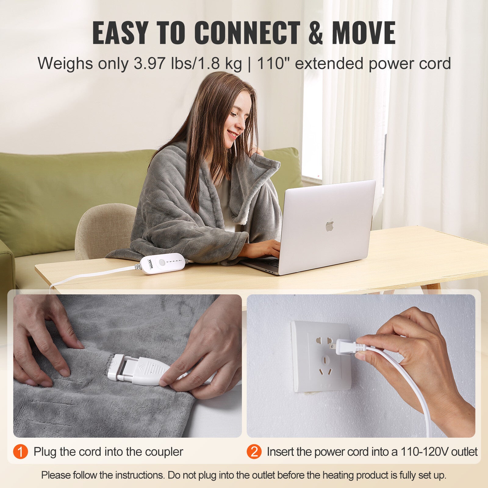 Electric Heated Throw Blanket Warming 50" X 60" with 3Hrs Timer Auto-Off