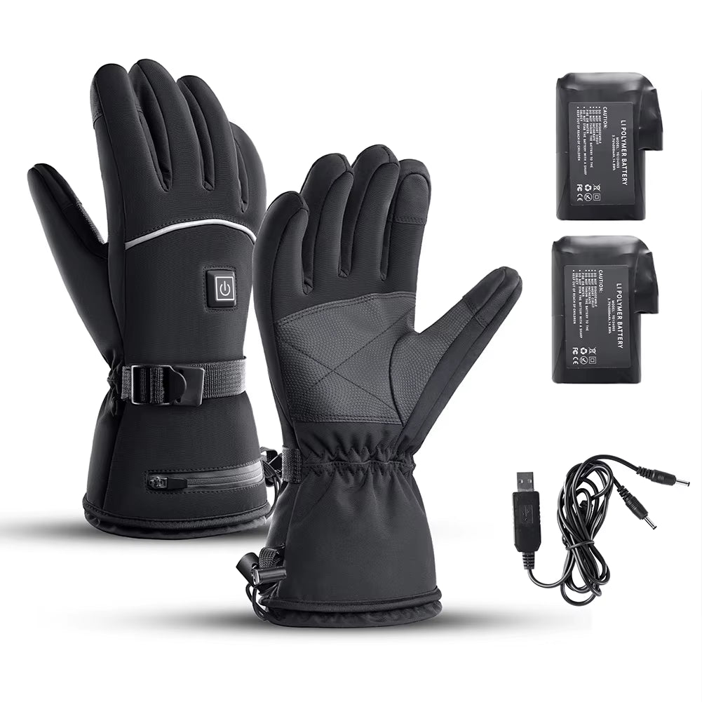 Motorcycle Heated Gloves Winter Motorcycle Waterproof Touch Screen Ski Heated Gloves 3 Gear Temperature Heating Thermal Gloves