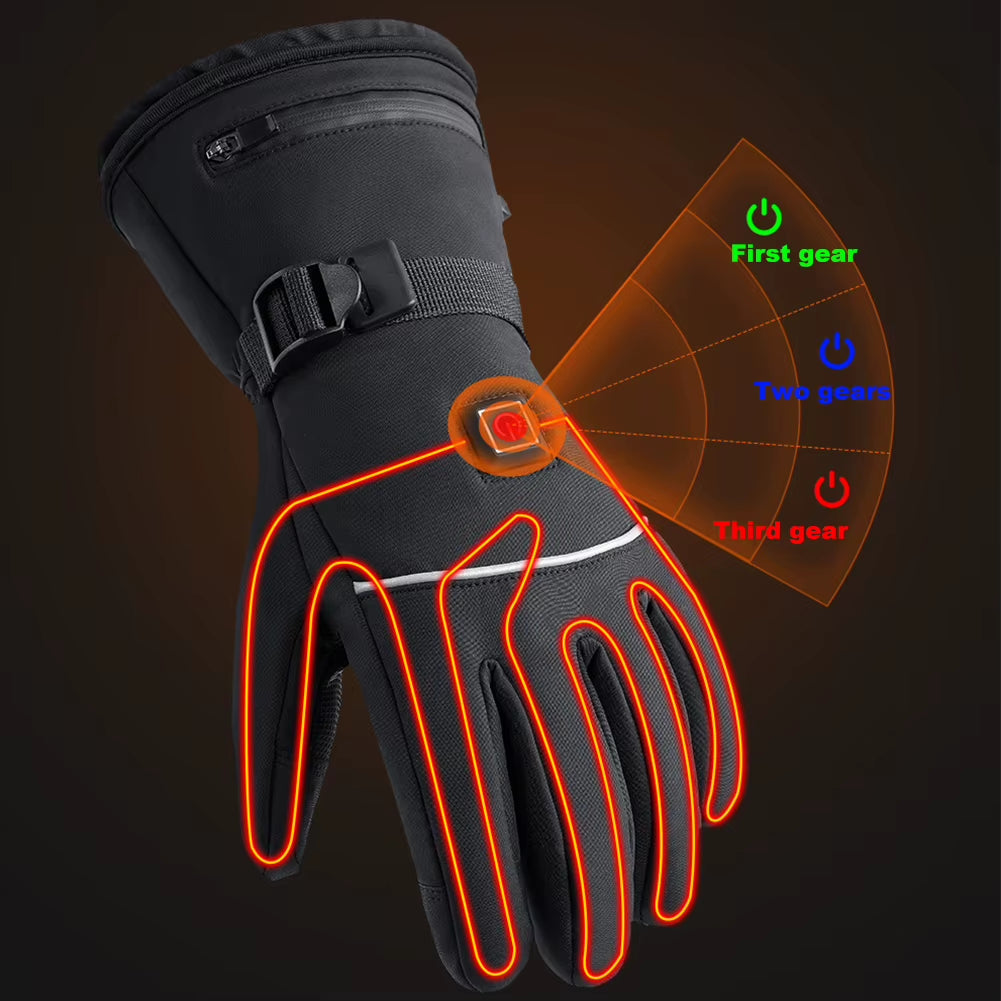 Motorcycle Heated Gloves Winter Motorcycle Waterproof Touch Screen Ski Heated Gloves 3 Gear Temperature Heating Thermal Gloves