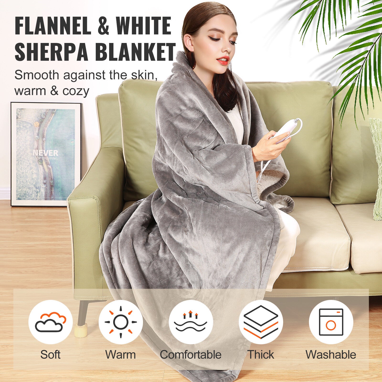 Electric Heated Throw Blanket Warming 50" X 60" with 3Hrs Timer Auto-Off