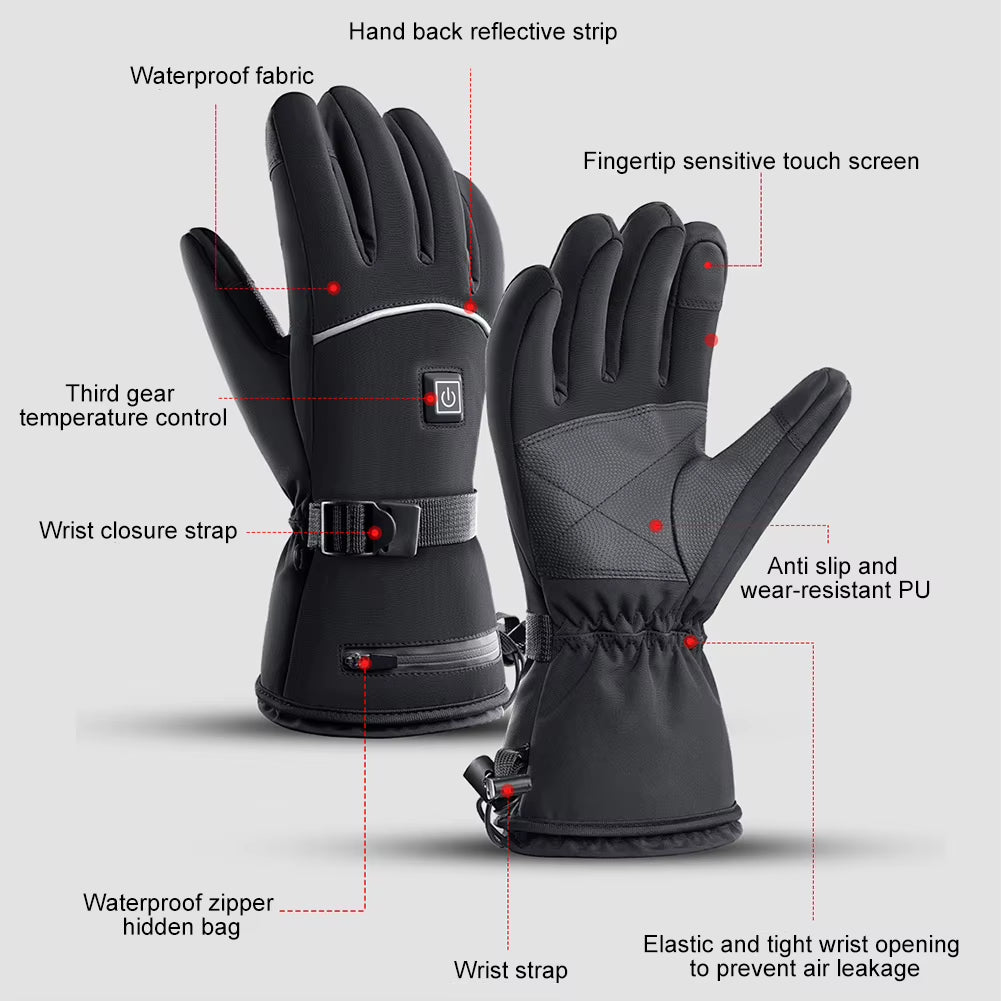 Motorcycle Heated Gloves Winter Motorcycle Waterproof Touch Screen Ski Heated Gloves 3 Gear Temperature Heating Thermal Gloves