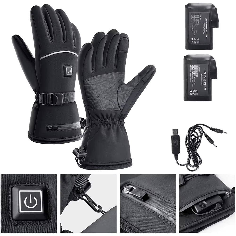 Motorcycle Heated Gloves Winter Motorcycle Waterproof Touch Screen Ski Heated Gloves 3 Gear Temperature Heating Thermal Gloves