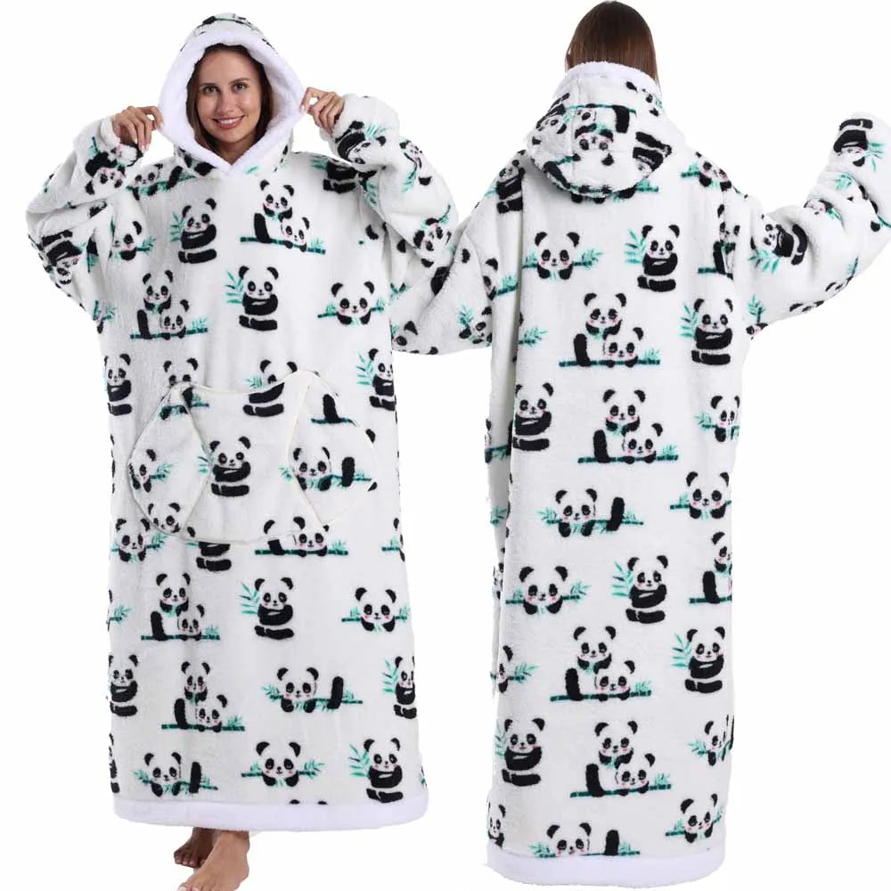 Super‑Long Fleece Blanket Hoodie – Cozy Christmas & Holiday Designs, Warm Oversized Pullover
