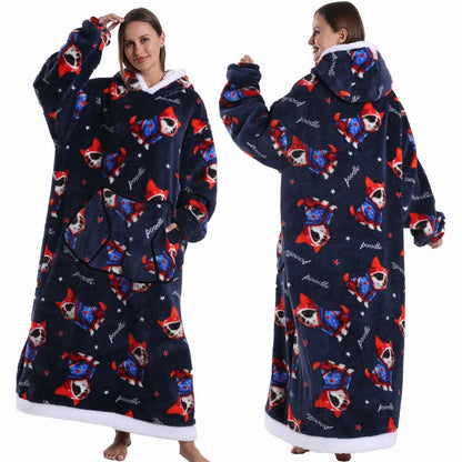 Super‑Long Fleece Blanket Hoodie – Cozy Christmas & Holiday Designs, Warm Oversized Pullover