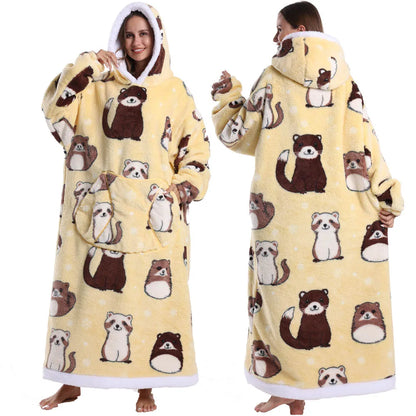Super‑Long Fleece Blanket Hoodie – Cozy Christmas & Holiday Designs, Warm Oversized Pullover