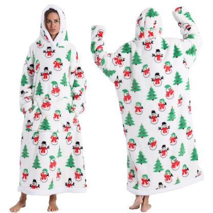 Super‑Long Fleece Blanket Hoodie – Cozy Christmas & Holiday Designs, Warm Oversized Pullover