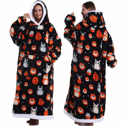 Super‑Long Fleece Blanket Hoodie – Cozy Christmas & Holiday Designs, Warm Oversized Pullover
