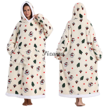 Super‑Long Fleece Blanket Hoodie – Cozy Christmas & Holiday Designs, Warm Oversized Pullover