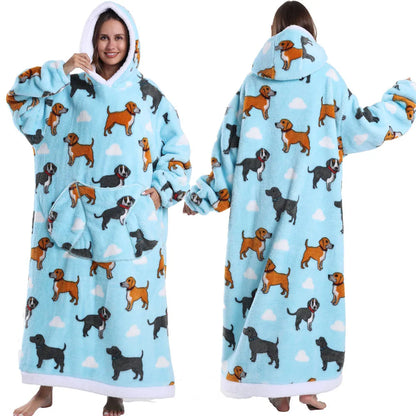 Super‑Long Fleece Blanket Hoodie – Cozy Christmas & Holiday Designs, Warm Oversized Pullover