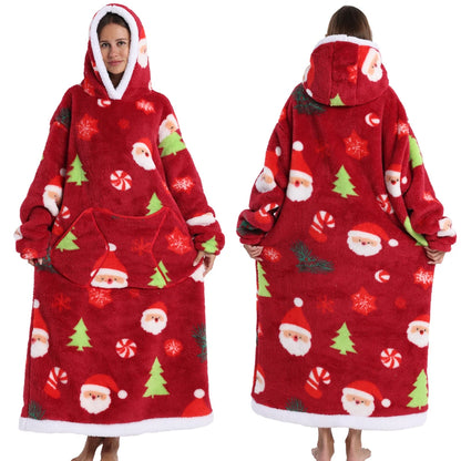 Super‑Long Fleece Blanket Hoodie – Cozy Christmas & Holiday Designs, Warm Oversized Pullover