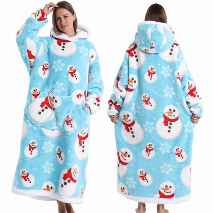 Super‑Long Fleece Blanket Hoodie – Cozy Christmas & Holiday Designs, Warm Oversized Pullover