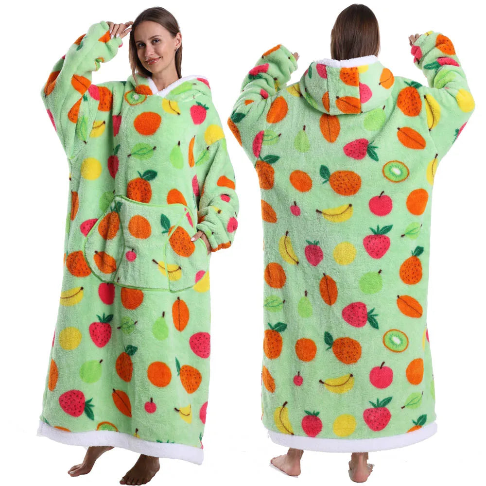 Super‑Long Fleece Blanket Hoodie – Cozy Christmas & Holiday Designs, Warm Oversized Pullover