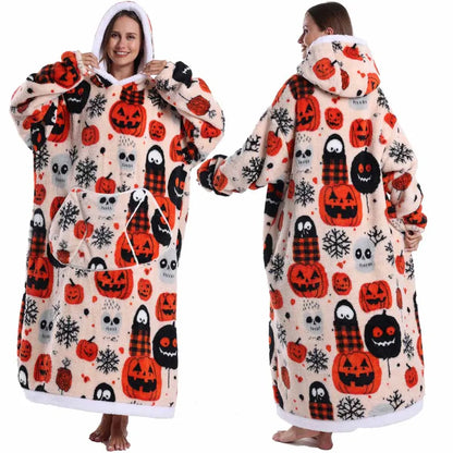 Super‑Long Fleece Blanket Hoodie – Cozy Christmas & Holiday Designs, Warm Oversized Pullover