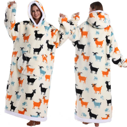 Super‑Long Fleece Blanket Hoodie – Cozy Christmas & Holiday Designs, Warm Oversized Pullover