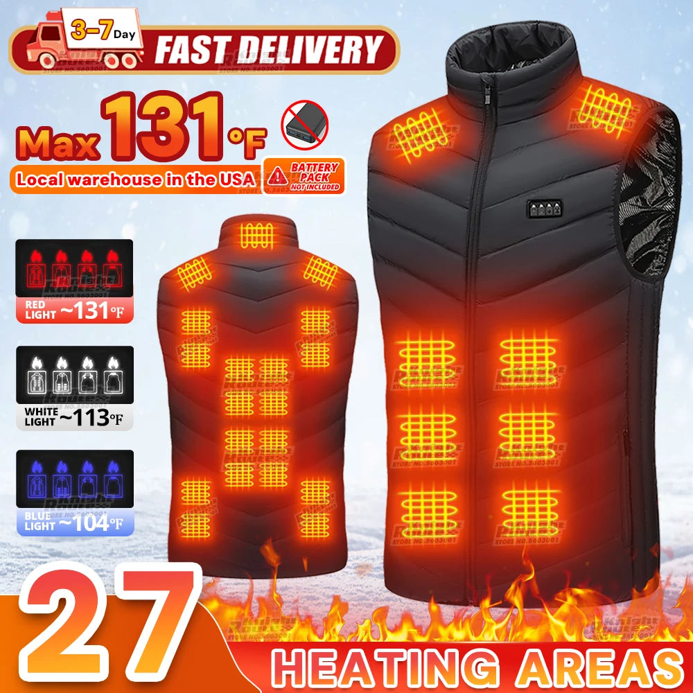 27-Zone Heated Vest – Fast Heat, 3–7 Day Delivery, Stay Warm All Winter