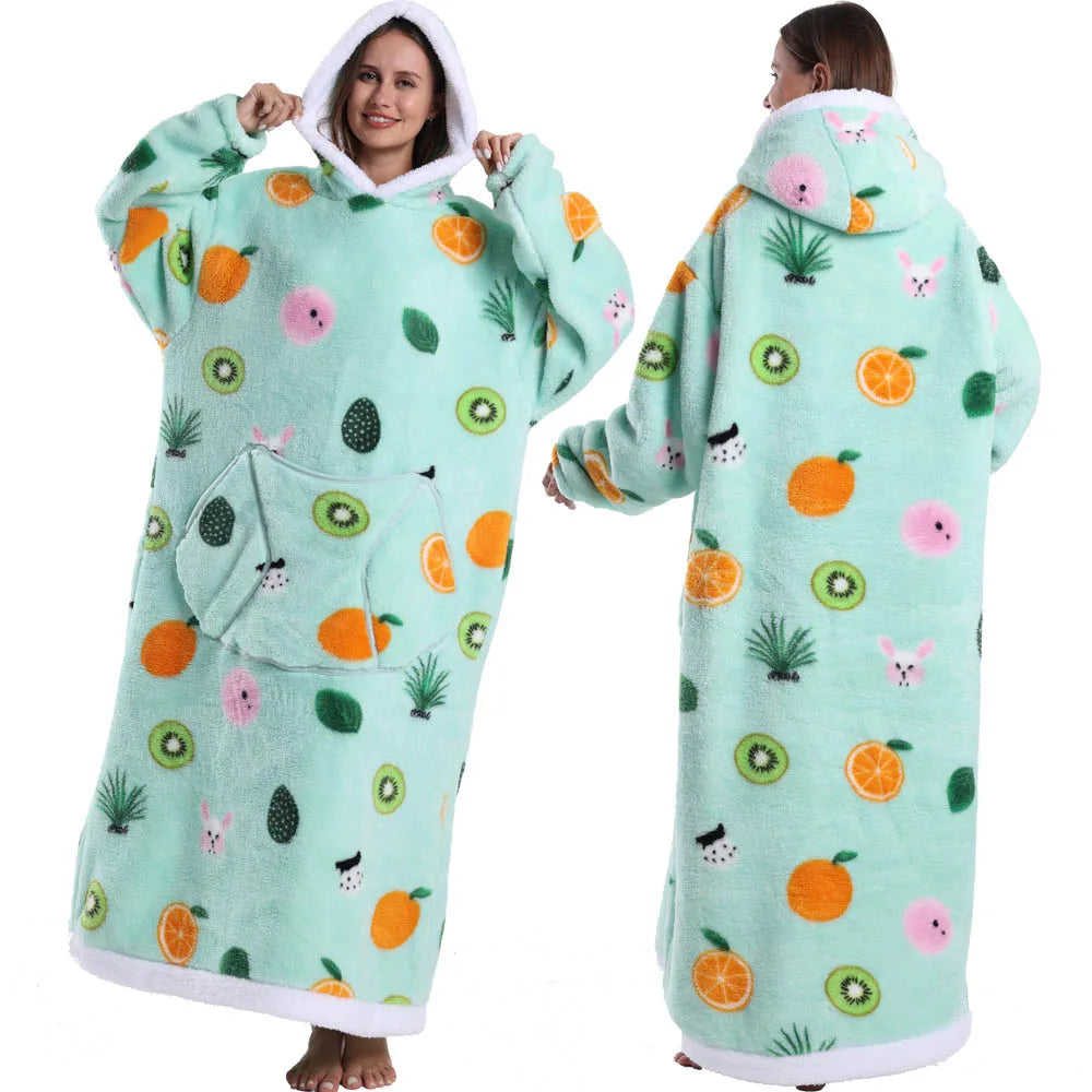 Super‑Long Fleece Blanket Hoodie – Cozy Christmas & Holiday Designs, Warm Oversized Pullover