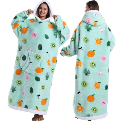 Super‑Long Fleece Blanket Hoodie – Cozy Christmas & Holiday Designs, Warm Oversized Pullover