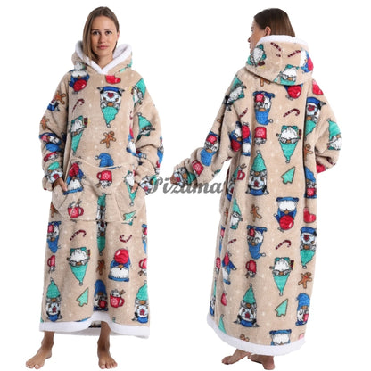 Super‑Long Fleece Blanket Hoodie – Cozy Christmas & Holiday Designs, Warm Oversized Pullover