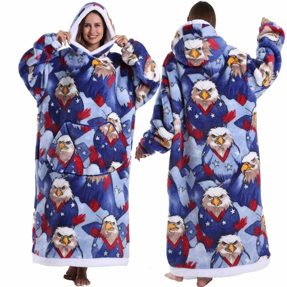 Super‑Long Fleece Blanket Hoodie – Cozy Christmas & Holiday Designs, Warm Oversized Pullover