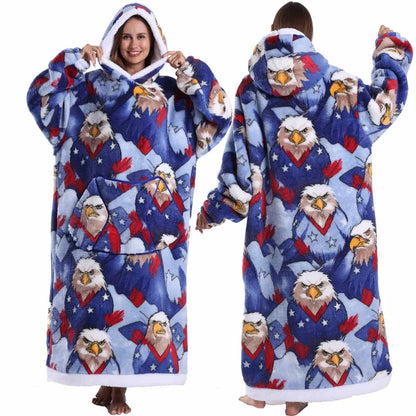 Super‑Long Fleece Blanket Hoodie – Cozy Christmas & Holiday Designs, Warm Oversized Pullover