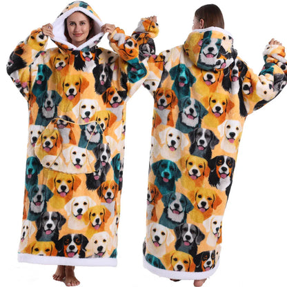Super‑Long Fleece Blanket Hoodie – Cozy Christmas & Holiday Designs, Warm Oversized Pullover
