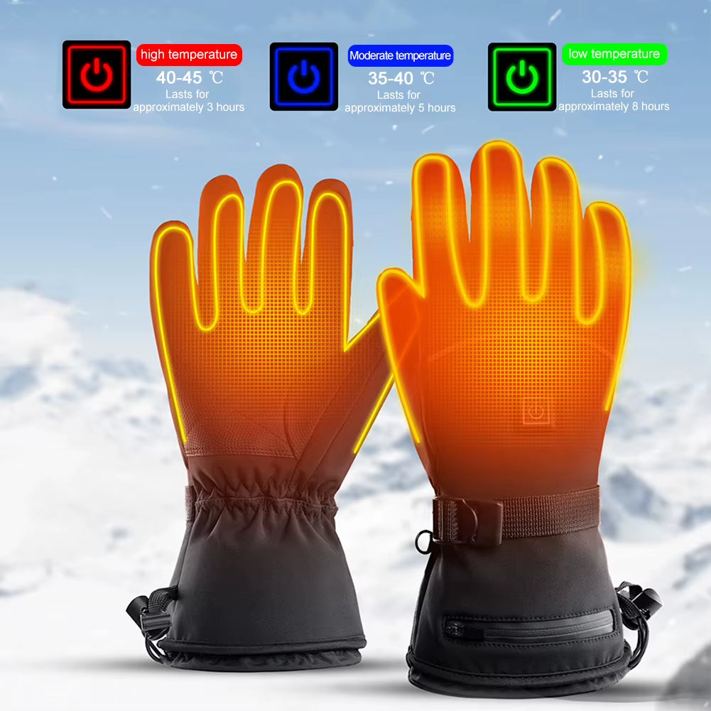 Motorcycle Heated Gloves Winter Motorcycle Waterproof Touch Screen Ski Heated Gloves 3 Gear Temperature Heating Thermal Gloves